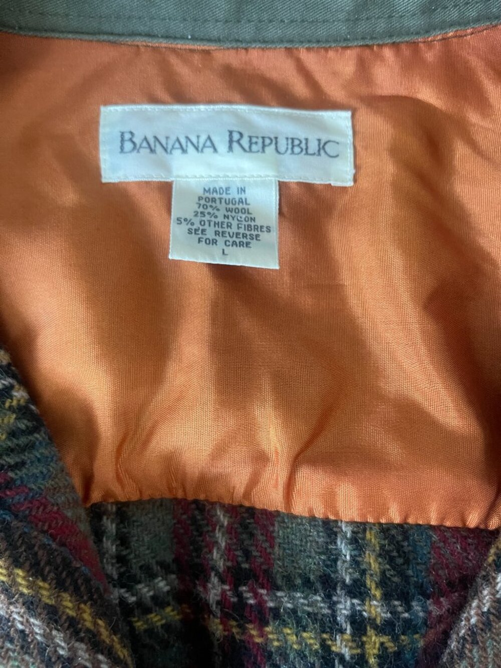 Banana Republic Wool Blend Plaid Shirt Jacket Men’s Large Red Flannel Portugal - Picture 5 of 7